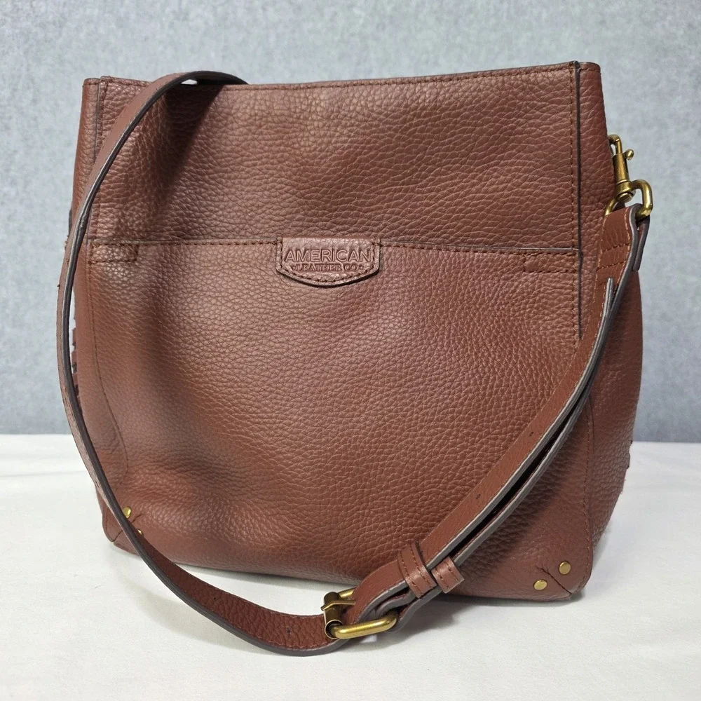 American Leather Co Luca Triple Entry Crossbody Purse Brown